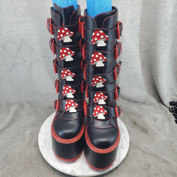 YRU Shoes Womens Size 7 Black Faux Leather Gothic Mushroom Platform Tall Boots - Picture 1 of 11